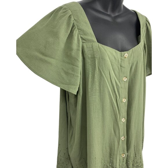 Torrid Women Plus 1 1X Blouse Green Button-Up Top Short Sleeve Square Nec New - Picture 4 of 9